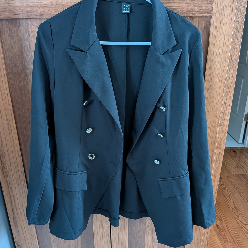 New York & Company Black Double-Breasted Blazer